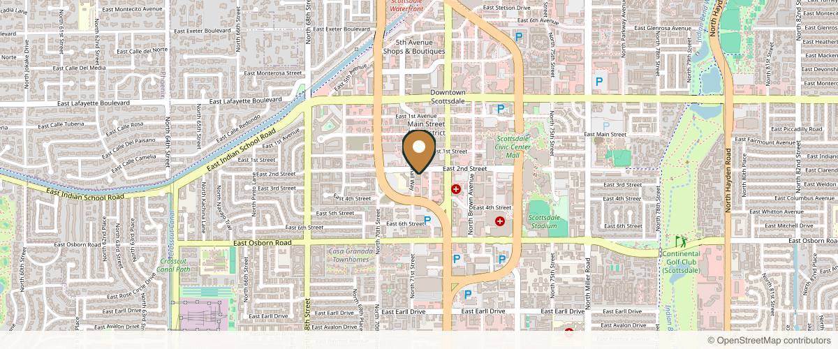 Map showing the exact location of The Glam Nurse at 7109 E 2nd St #104, Scottsdale, AZ 85251, USA