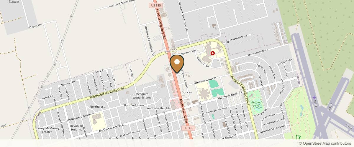 Map showing the exact location of The Glow Medspa at 1500 N Main St, Andrews, TX 79714, USA
