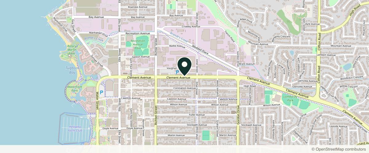 Map showing the exact location of The Helix Clinic - Medical Aesthetics and Wellness at 810 Clement Ave #110, Kelowna, BC V1Y 4R9, Canada