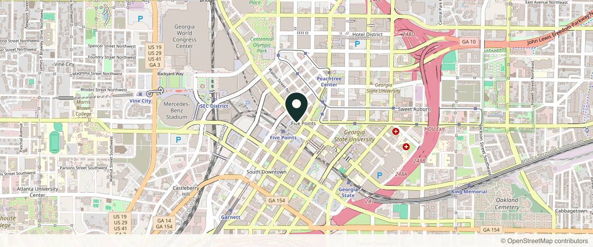 Map showing the exact location of The House of Wellness Med Spa at 18 Marietta St NW, Atlanta, GA 30303, USA