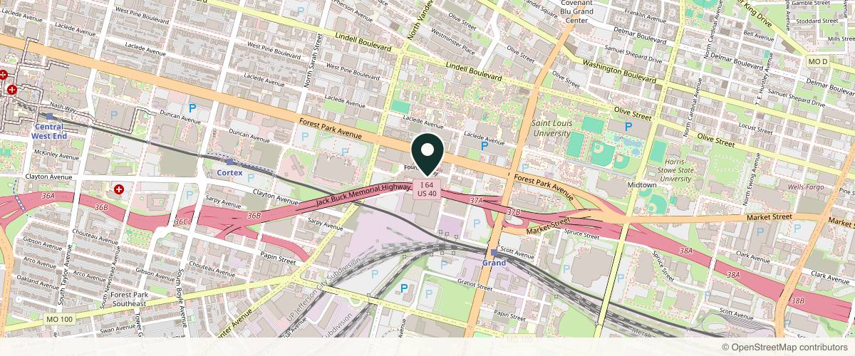 Map showing the exact location of The Injection Bar at 3730 Foundry Way Ste 129, St. Louis, MO 63110, USA