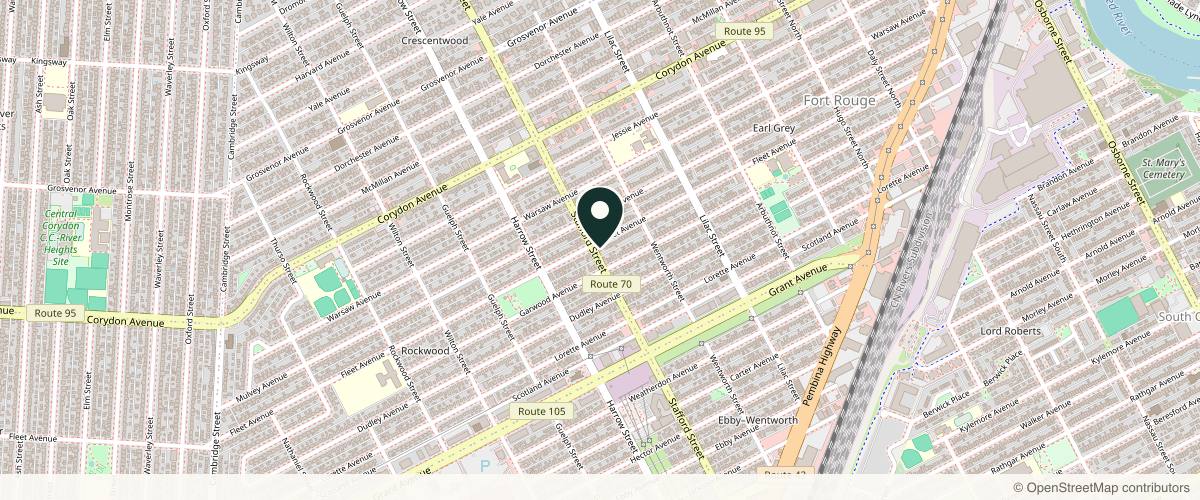 Map showing the exact location of The Injection Nurse Skin Clinic at 340 Stafford St, Winnipeg, MB R3M 2W4, Canada