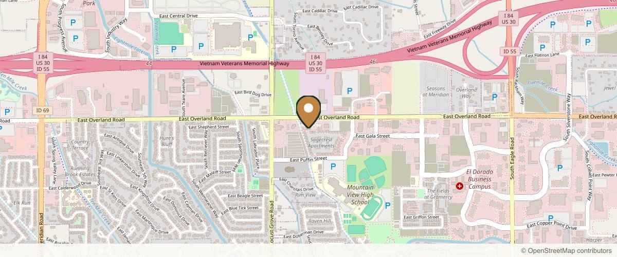 Map showing the exact location of The Injection Studio at 1861 E Overland Rd Ste 100, Meridian, ID 83642, USA