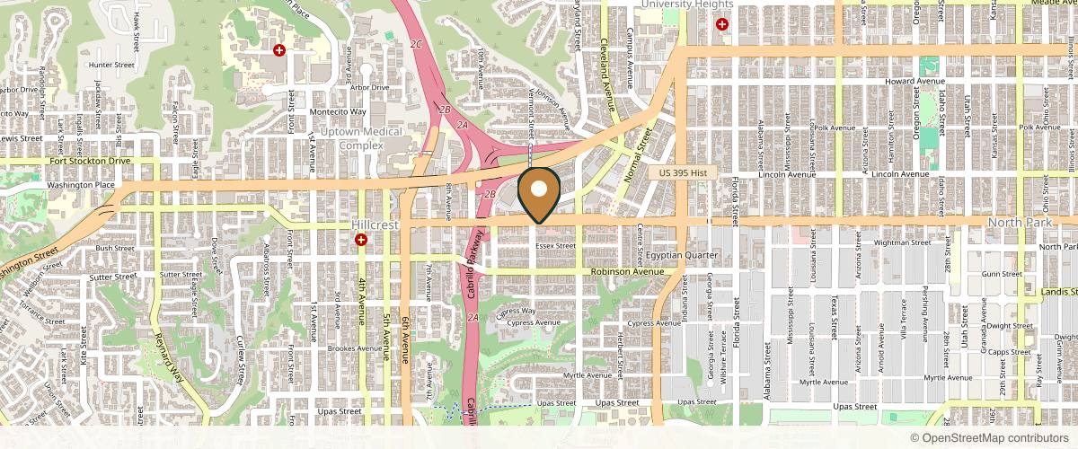 Map showing the exact location of The Laser Cafe Medical Spa at 1205 University Ave, San Diego, CA 92103, USA