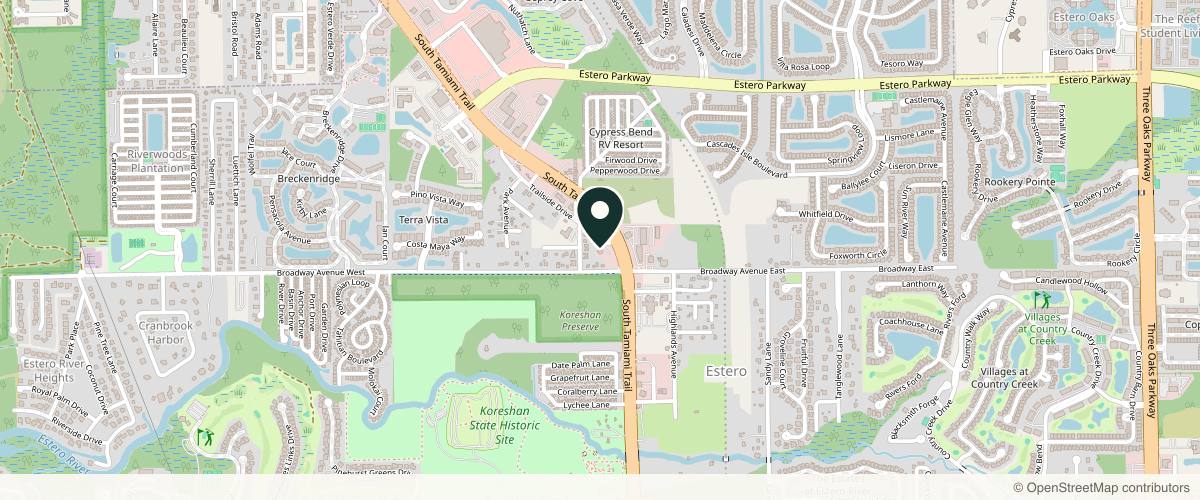 Map showing the exact location of The Laser Lounge Spa Estero at 20400 Trailside Dr, Estero, FL 33928, USA