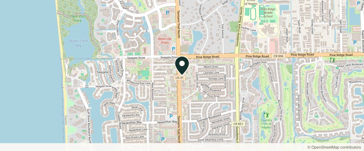 Map showing the exact location of The Laser Lounge Spa Naples at 5100 Tamiami Trl N Ste 104, Naples, FL 34103, USA