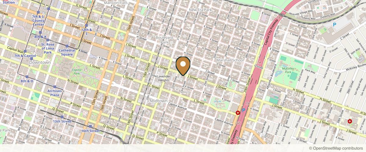 Map showing the exact location of The Lip Fairy Aesthetics at 2220 J St, Sacramento, CA 95816, USA