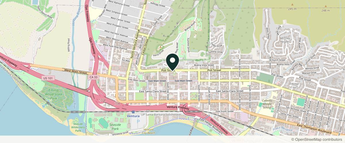 Map showing the exact location of The Loft Aesthetics at 468 Poli St Ste 2EB, Ventura, CA 93001, USA