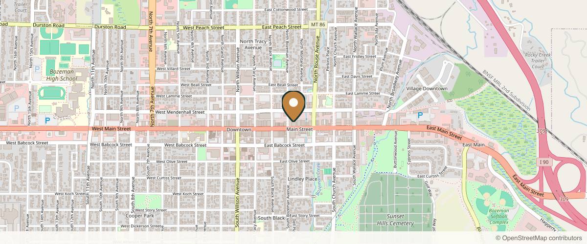 Map showing the exact location of The Loft Spa at 211 E Main St # D, Bozeman, MT 59715, USA
