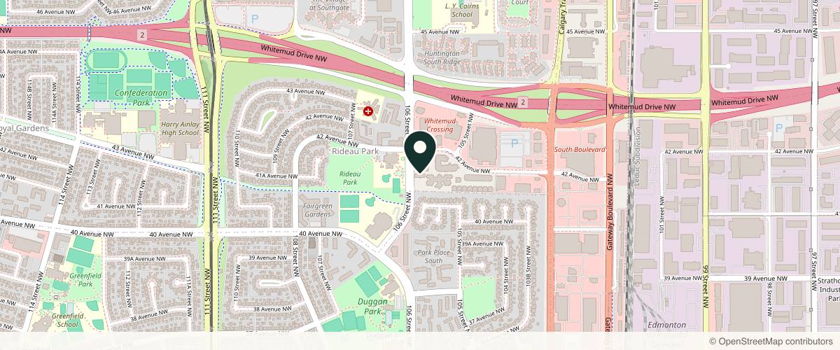 Map showing the exact location of The Lounge Medical Spa & Wellness at 4075 106 St #400, Edmonton, AB T6J 7H3, Canada