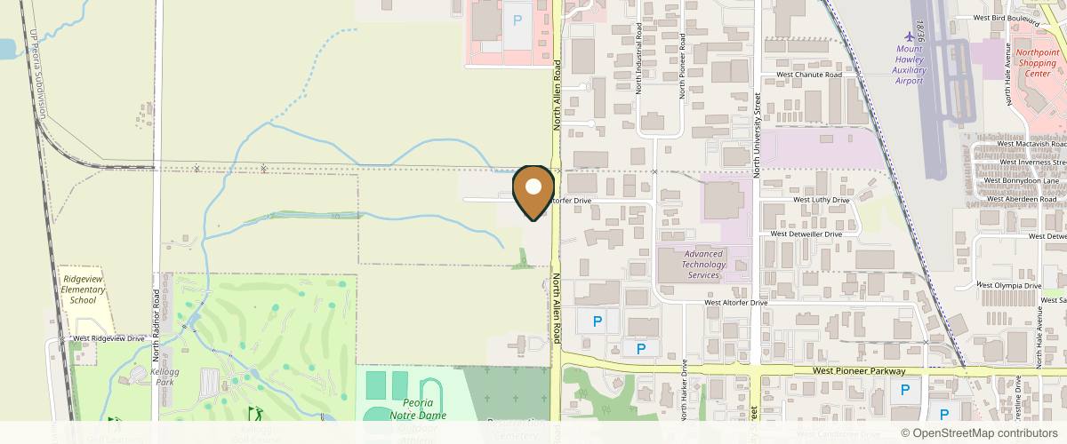Map showing the exact location of The Luminary Aesthetics + Self Care Bar at 8305 N Allen Rd Ste 6, Peoria, IL 61615, USA