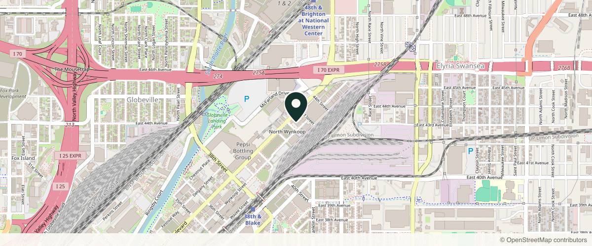 Map showing the exact location of The Luxe Room - RiNo at 4290 Brighton Blvd Ste 130 Suite 130, Denver, CO 80216, USA