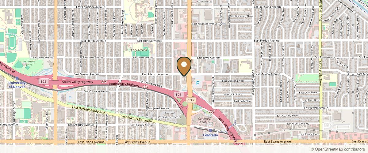 Map showing the exact location of The Luxe Room at 3900 E Mexico Ave, Suite 100, Denver, CO 80210