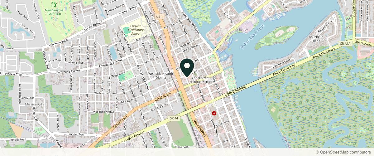 Map showing the exact location of The Med Spa of New Smyrna Beach - Mainside at 115 N Orange St, New Smyrna Beach, FL 32168, USA