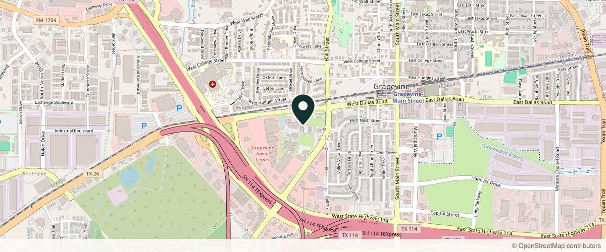 Map showing the exact location of The MedSpa of DFW at 815 Ira E. Woods Ave Suite 200, Grapevine, TX 76051, USA