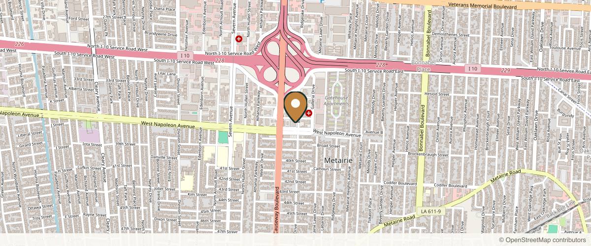 Map showing the exact location of the MODERN Plastic Surgery & Medspa at 3100 Galleria Dr Ste 205, Metairie, LA 70001, USA