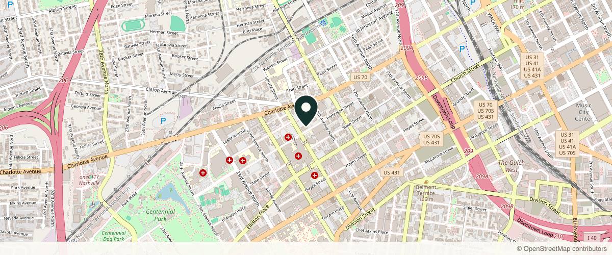 Map showing the exact location of The Natural Look MedSpa at 1916 Patterson St #100, Nashville, TN 37203, USA