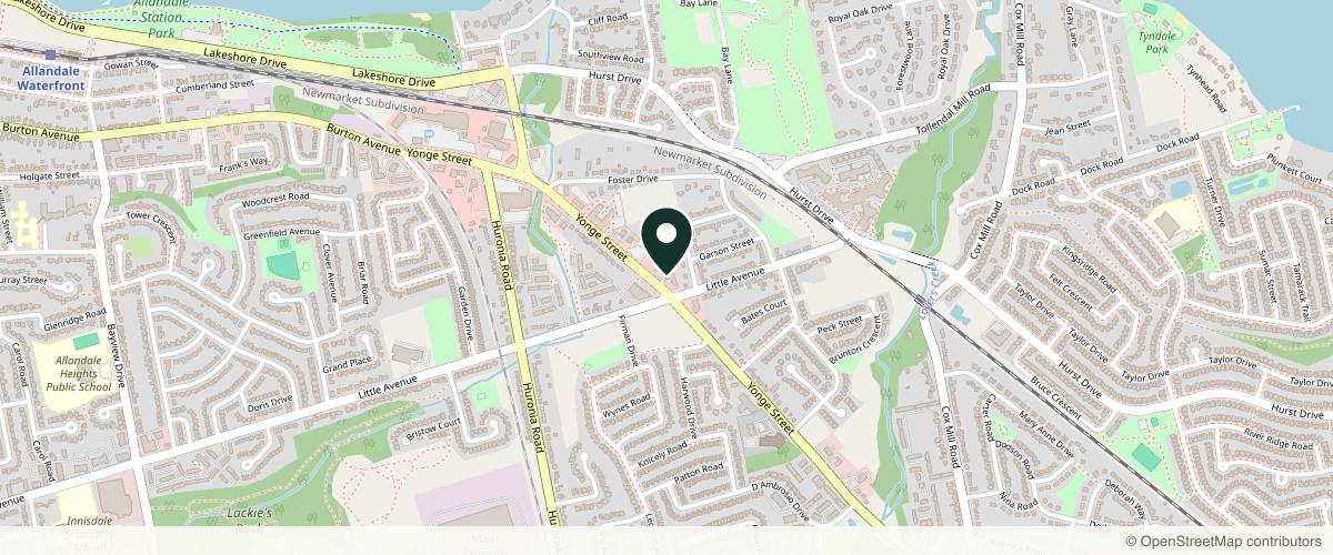 Map showing the exact location of THE ONE face and body bar at 393 Yonge St #1, Barrie, ON L4N 4C9, Canada