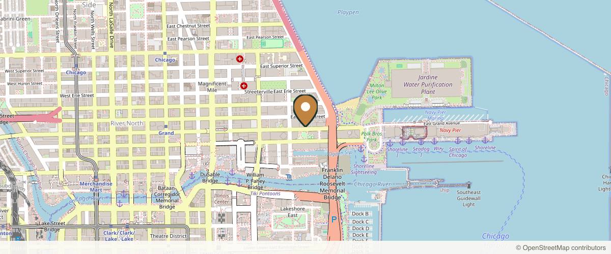 Map showing the exact location of The One Spa Chicago at 432 E Grand Ave Suite D, Chicago, IL 60611, USA