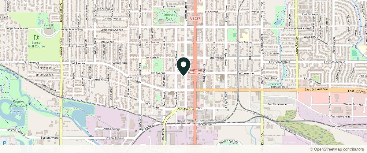 Map showing the exact location of The Peaceful Poppy Med Spa at 351 Coffman St #120, Longmont, CO 80501, USA
