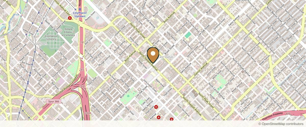 Map showing the exact location of The Science of Beauty at 4101 Bryan St #100, Dallas, TX 75204, USA