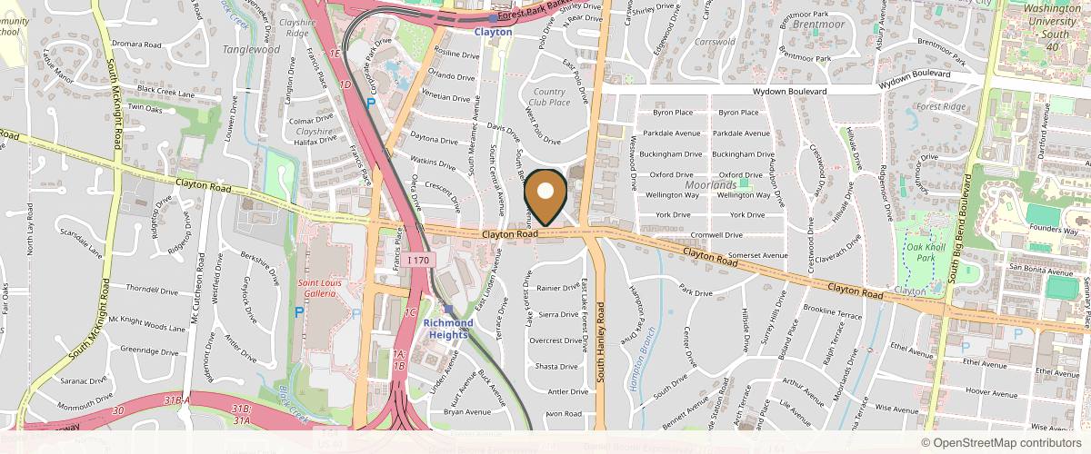 Map showing the exact location of The Shine Spa at 7729 Clayton Rd, Clayton, MO 63117, USA