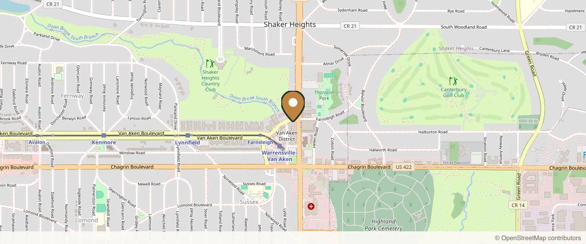 Map showing the exact location of The Skin Center at 20304 Farnsleigh Rd Ste 102, Shaker Heights, OH 44122, USA