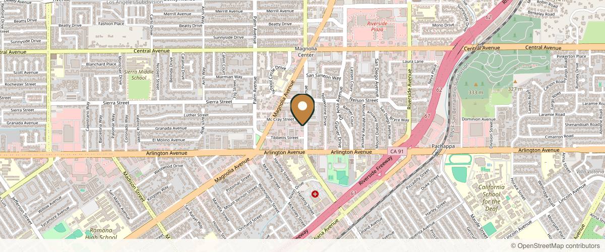 Map showing the exact location of THE SKIN CLINIC MED SPA at 6927 Brockton Ave # 1A, Riverside, CA 92506, USA