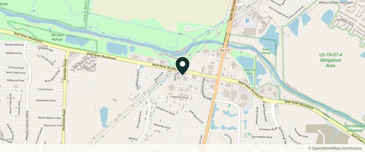 Map showing the exact location of The Skin Clinics at 1300 Wolf Park Dr, Germantown, TN 38138, USA