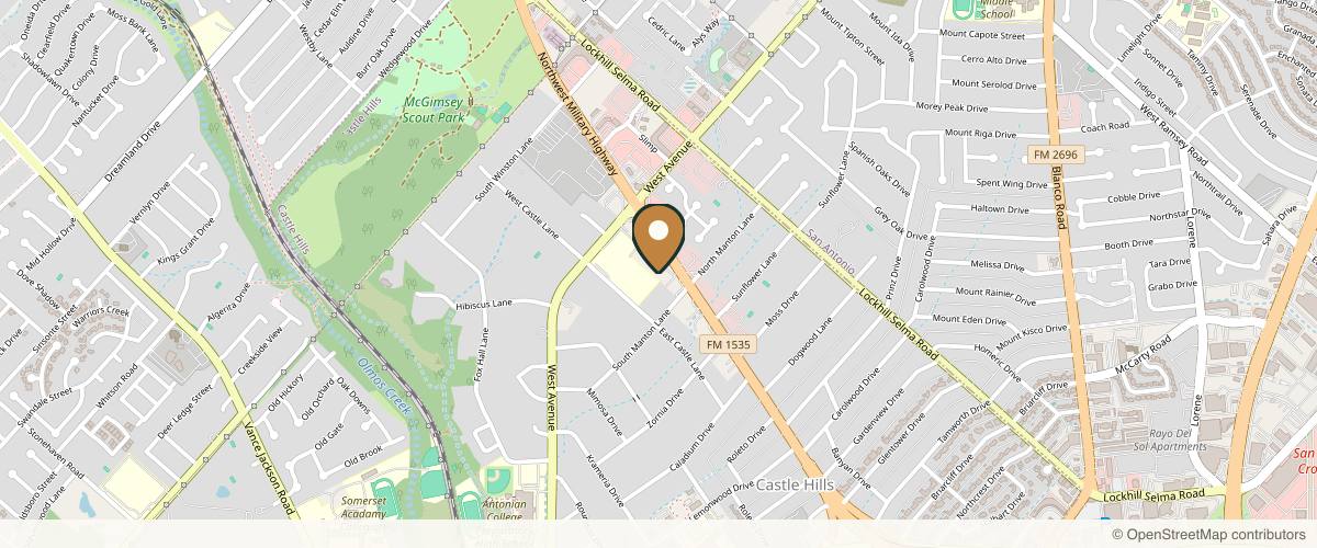 Map showing the exact location of The Skin Elite at 2108 NW Military Hwy, Castle Hills, TX 78213, USA