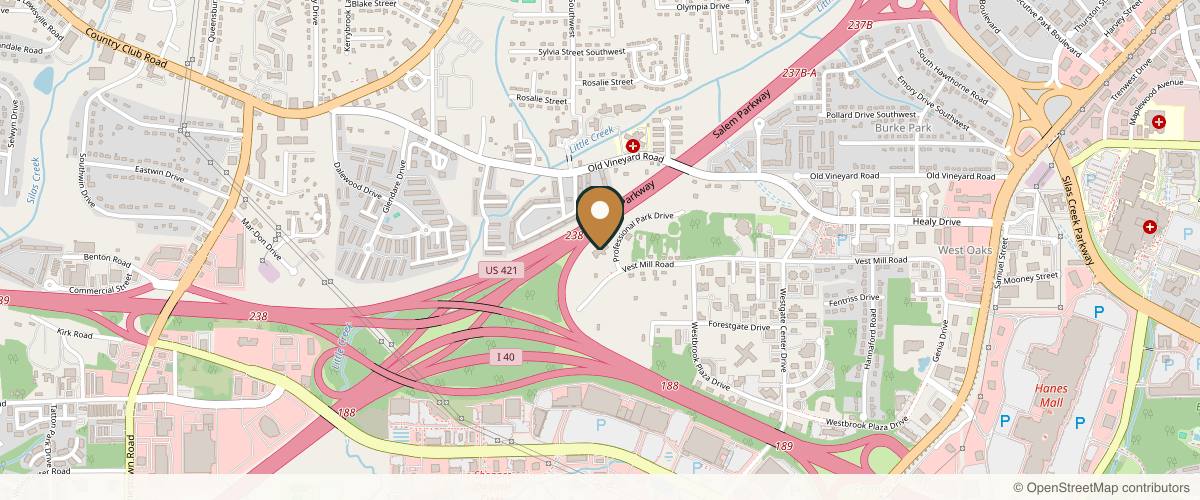 Map showing the exact location of The Skin Surgery Center at 1450 Professional Park Dr #150, Winston-Salem, NC 27103, USA