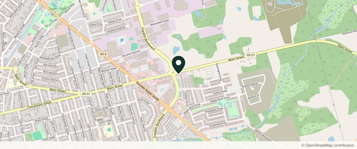 Map showing the exact location of The Skyn Fix Laser Medi Spa at 615 Main St, Cambridge, ON N1R 5S7, Canada