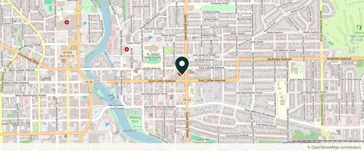 Map showing the exact location of The South Bend Clinic - Dermatology at 211 N Eddy St, South Bend, IN 46617, USA