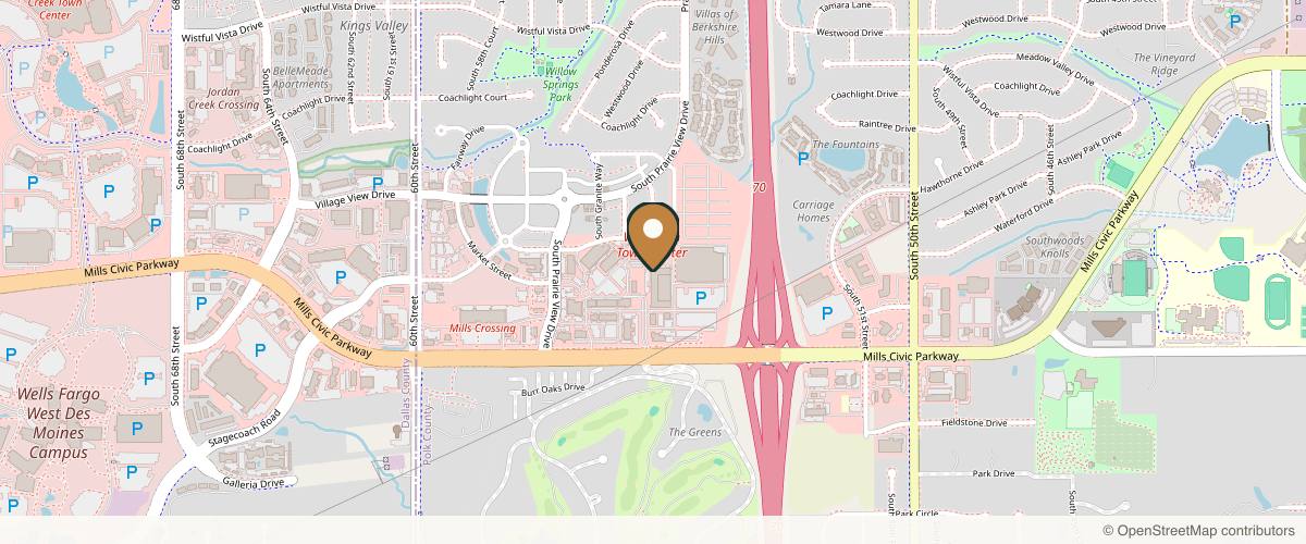 Map showing the exact location of The Spa at West Glen at 5465 Mills Civic Pkwy Ste 250, West Des Moines, IA 50266, USA