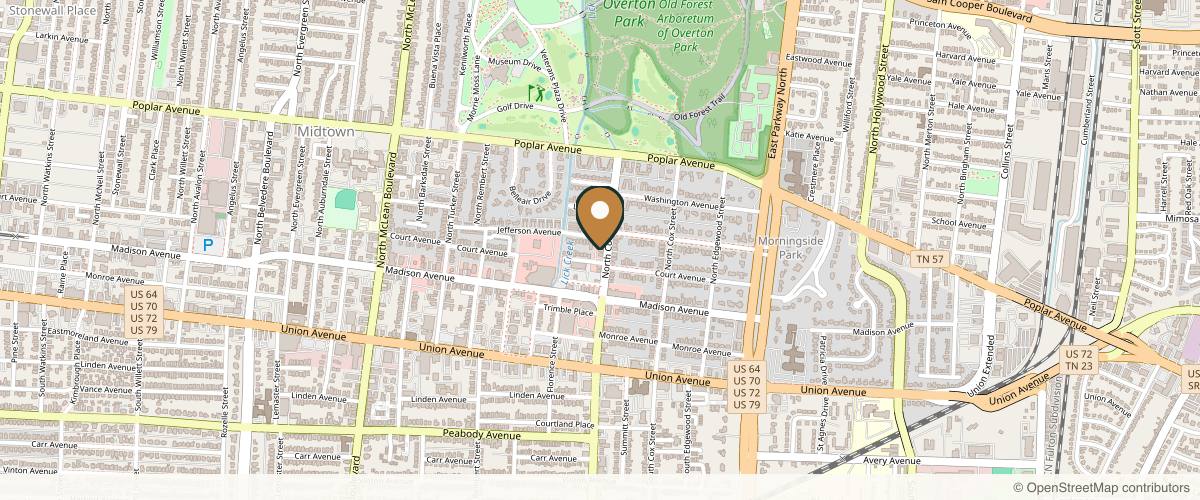 Map showing the exact location of The Spa Midtown at 59 N Cooper St, Memphis, TN 38104, USA
