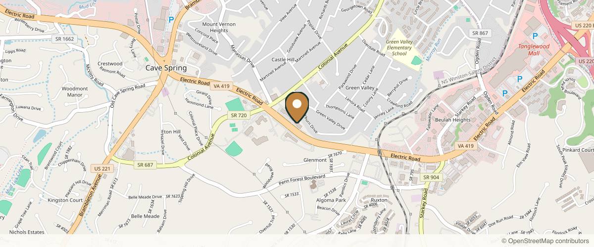 Map showing the exact location of The Tox Boutique at 3566 Electric Rd, Roanoke, VA 24018, USA