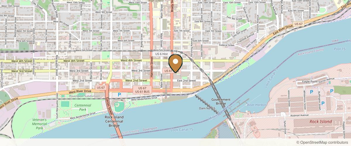 Map showing the exact location of The Vault Med Spa + Body Sculpting at 229 Brady St Unit 101, Davenport, IA 52801, USA