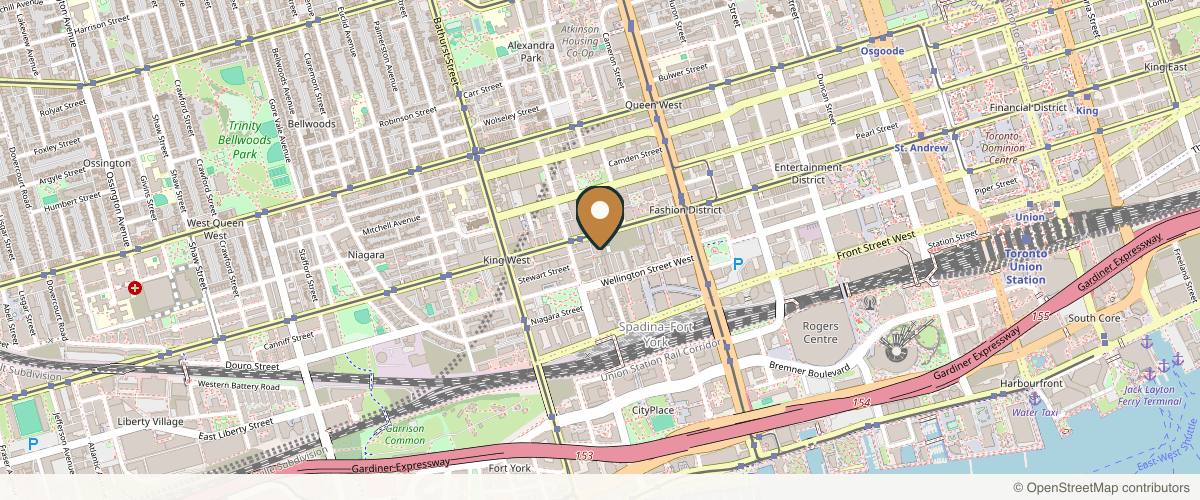 Map showing the exact location of Therapeutic Aesthetics of Toronto at 545 King St W Unit 315, Toronto, ON M5V 1K4, Canada