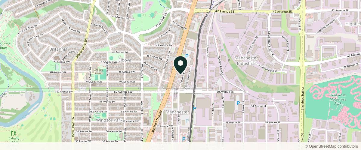 Map showing the exact location of Thermae Advanced Aesthetics at 4723 1 St SW #210, Calgary, AB T2G 4Y8, Canada