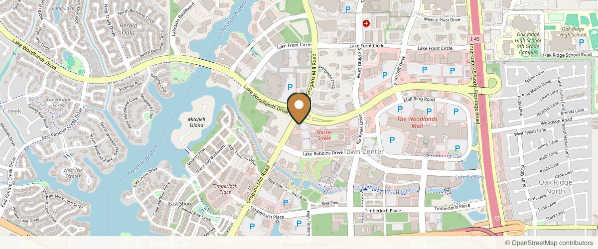 Map showing the exact location of ThrIVe Drip Spa - The Woodlands at 9595 Six Pines Dr #1460, The Woodlands, TX 77380, USA