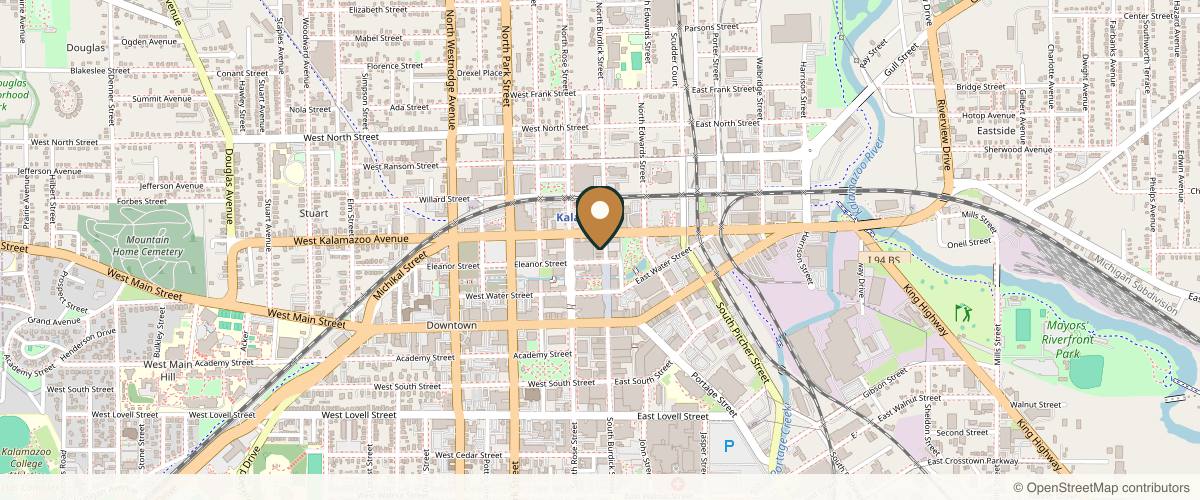 Map showing the exact location of Thrive Health & Wellness at 323 N Burdick St, Kalamazoo, MI 49007, USA