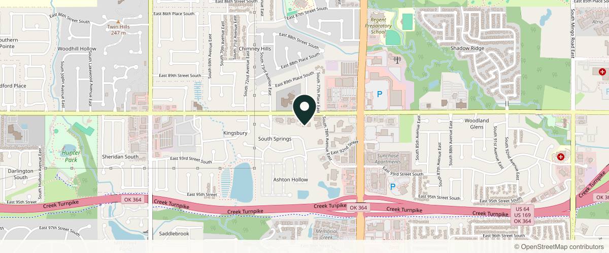Map showing the exact location of Thrive Medical Spa at 7614 E 91st St Ste 100, Tulsa, OK 74133, USA