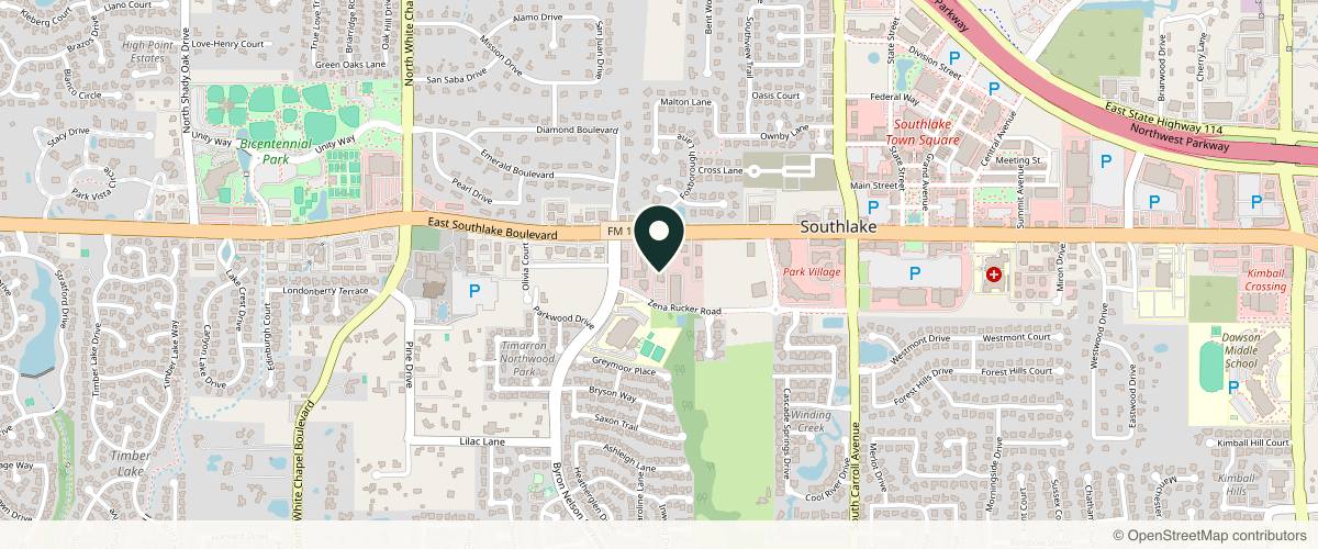 Map showing the exact location of Timarron Wellness Center at 200 Pecan Creek Dr, Southlake, TX 76092, USA
