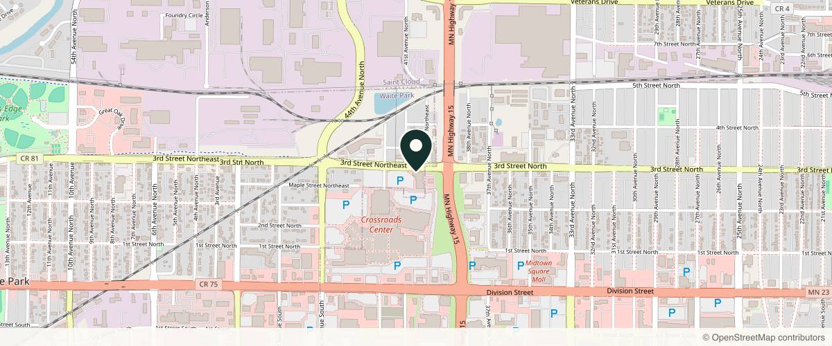 Map showing the exact location of Tina Rachelle Aesthetics at 318 3rd St NE, Waite Park, MN 56387, USA