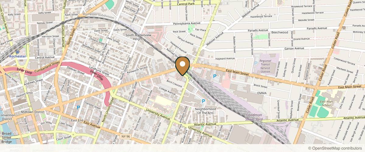 Map showing the exact location of Tinytox Collab at 25 Circle St Ste 104, Rochester, NY 14607, USA