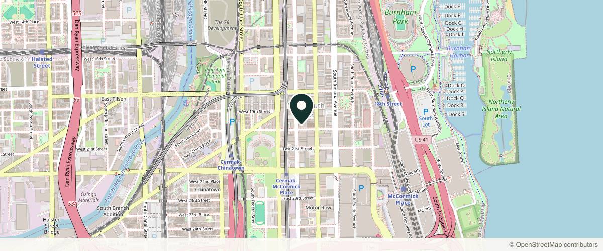 Map showing the exact location of Tone Dermatology - Dr. Caroline Robinson, MD, FAAD at 1935 S Wabash Ave Ste 1, Chicago, IL 60616