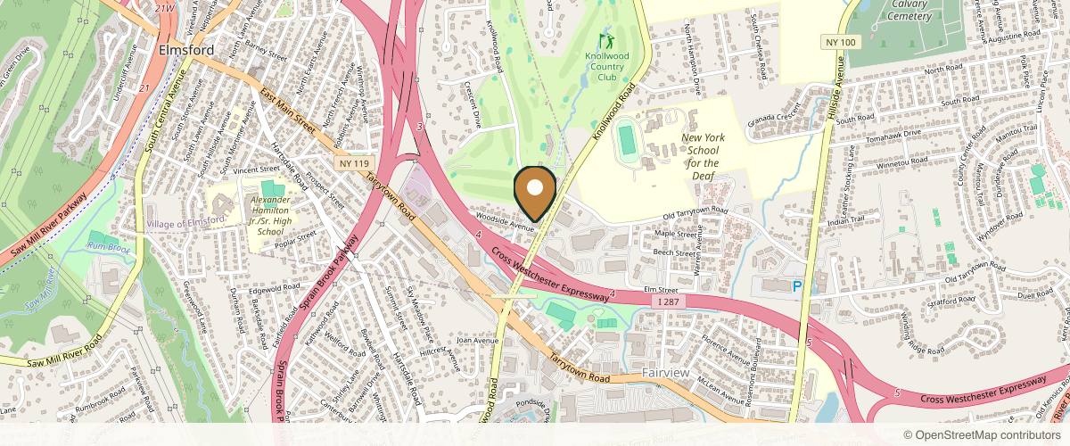 Map showing the exact location of Top Aesthetics Laser Elmsford at 45 Knollwood Rd Ste 100, Elmsford, NY 10523, USA