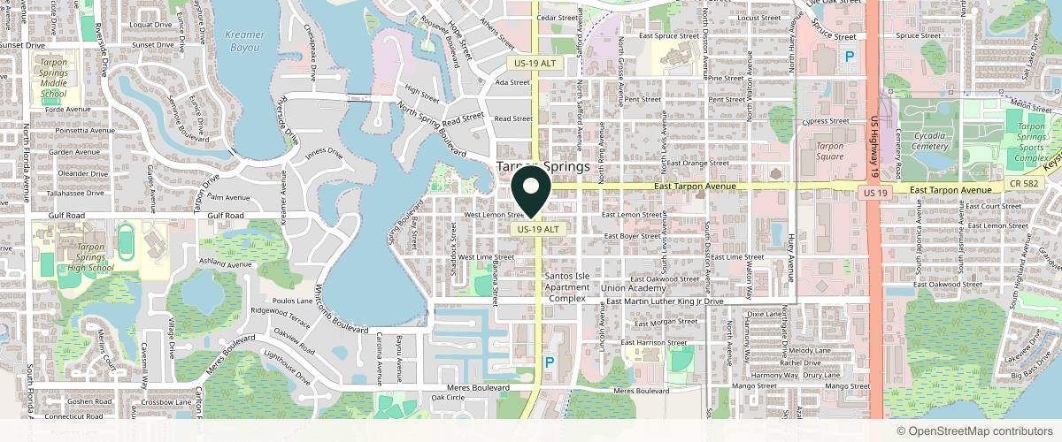 Map showing the exact location of Tranquility Aesthetics and Wellness PLLC at 210 S Pinellas Ave #106, Tarpon Springs, FL 34689, USA