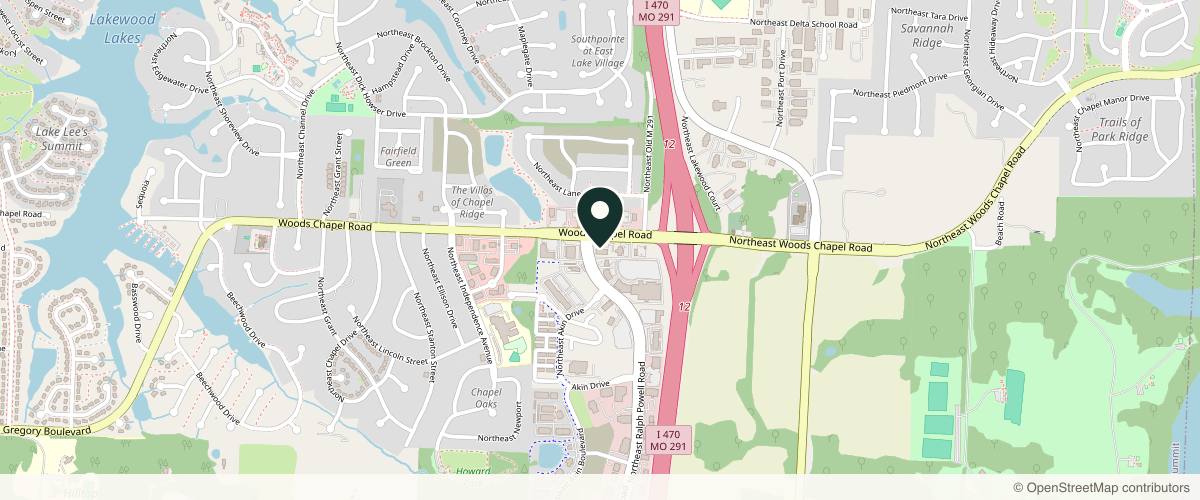 Map showing the exact location of Transformations Wellness Spa at 801 NE Woods Chapel Rd Ste A, Lee's Summit, MO 64064, USA