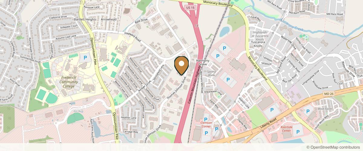 Map showing the exact location of Transformed Aesthetic and Wellness Center at 61 Thomas Johnson Dr Ste b, Frederick, MD 21702, USA